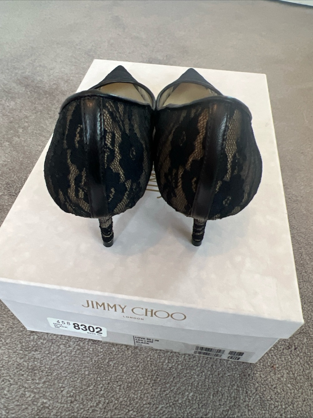 Jimmy Choo Black Lace Love Pointed Toe Pumps Size 38 - Picture 6 of 16